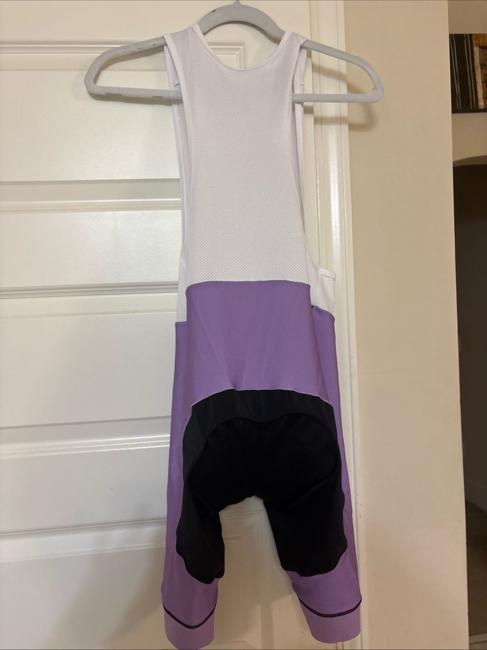 ROMWE White and Lavender Cycling Bib Shorts with Black Seat Pad